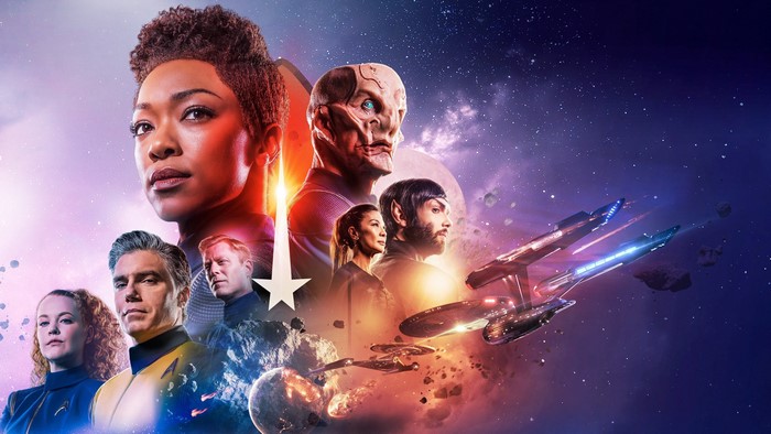 Star Trek characters and ships in space
