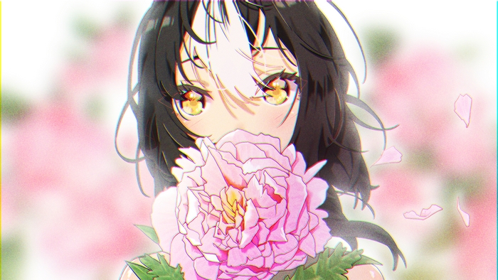 Girl holding a pink flower