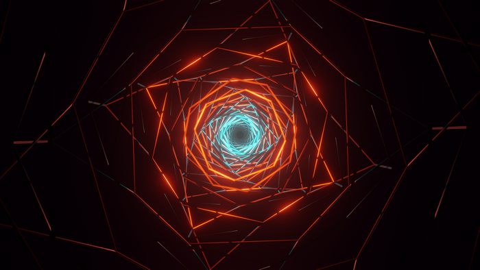 Abstract geometric tunnel with glowing neon lines