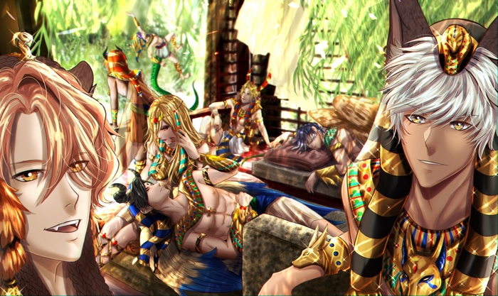 Characters from Obey Me! Shall We Date? in Egyptian attire
