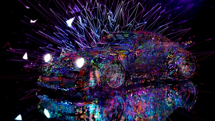 Artistic abstract car with shattered geometric background