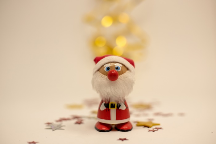 Santa Claus toy with Christmas decorations