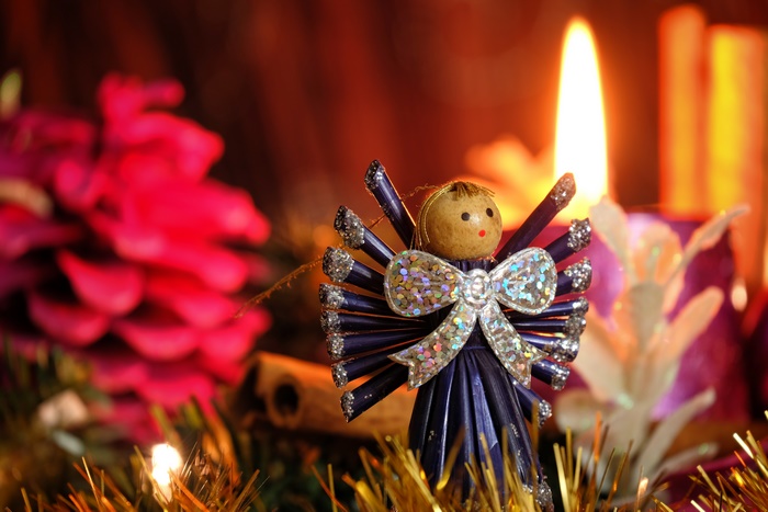 Christmas Angel Ornament with Candles and Pinecone