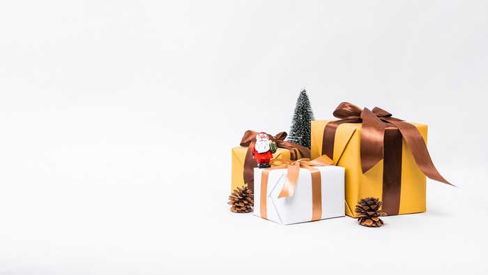 Christmas gifts with Santa and trees