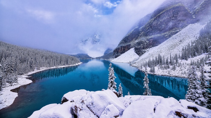 Winter Lake in Banff National Park, Alberta, Canada