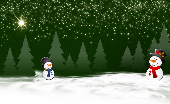 Artistic Snowman in Snowy Forest with Stars
