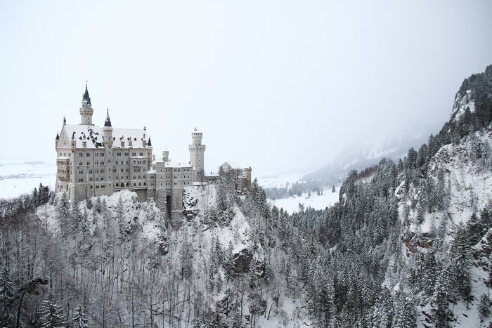 Neuschwanstein Castle in Winter Fog, Germany