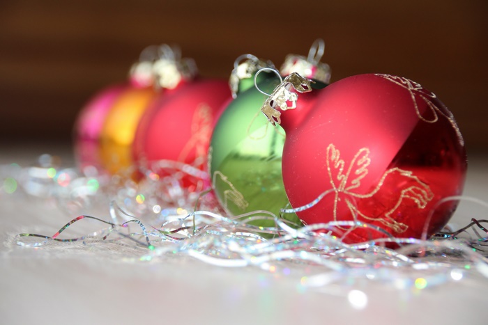 Christmas ornaments with tinsel