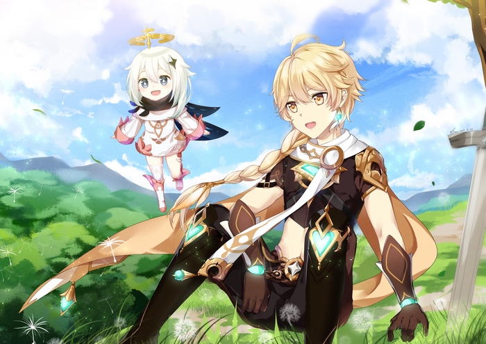 Aether and Paimon from Genshin Impact