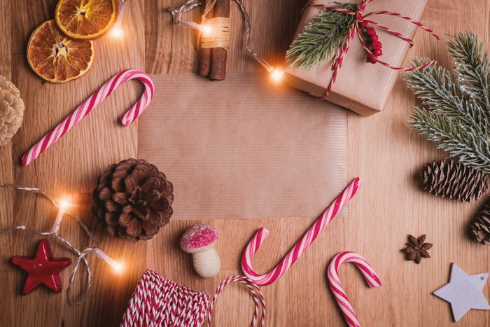 Christmas decorations with gift and candy canes