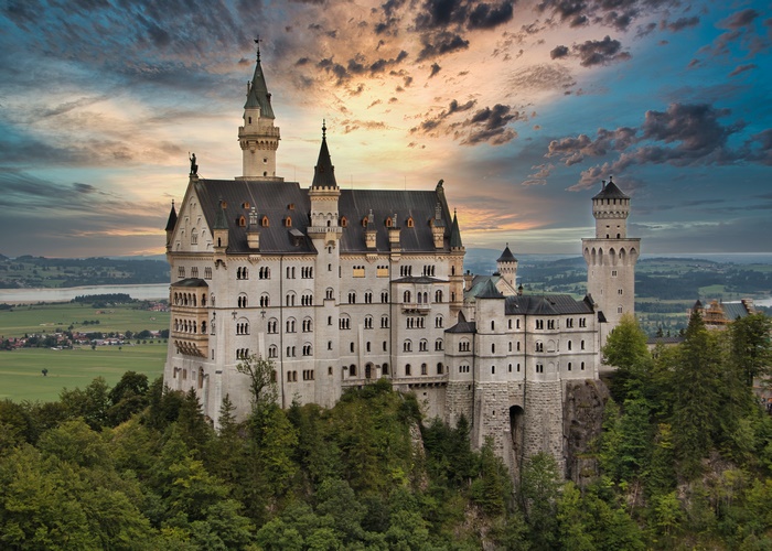 Neuschwanstein Castle in Germany at Sunset
