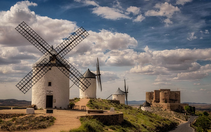 Windmills and castle in Spain