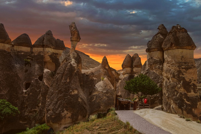 Fairy Chimneys in Cappadocia, Turkey at Sunset