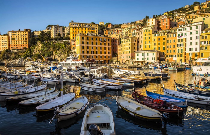 Boats in a harbor in Camogli, Italy
