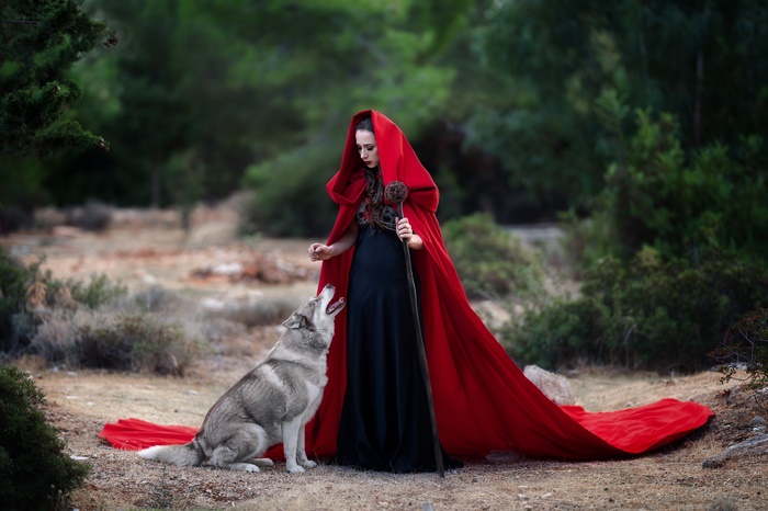 Woman in Red Hood with Wolf