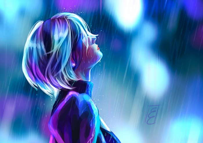 2B from NieR: Automata in the rain