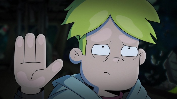 Gary Goodspeed from Final Space with hand raised