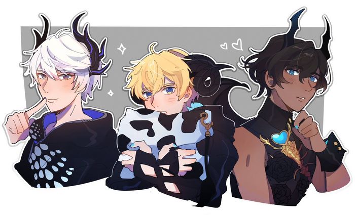 Three male characters from Obey Me! Shall We Date?