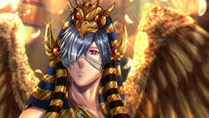 Obey Me! Shall We Date? character with Egyptian headdress and wings