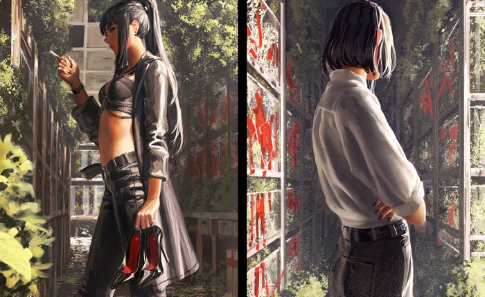Two women in a post-apocalyptic setting