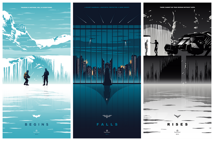 The Dark Knight Trilogy Posters: Batman Begins, The Dark Knight, The Dark Knight Rises