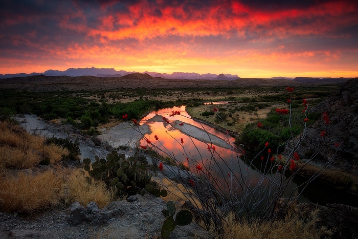 Sunset over Big Bend National Park with Rio Grande River