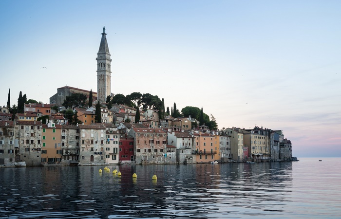 Rovinj Croatia coastal town with church tower