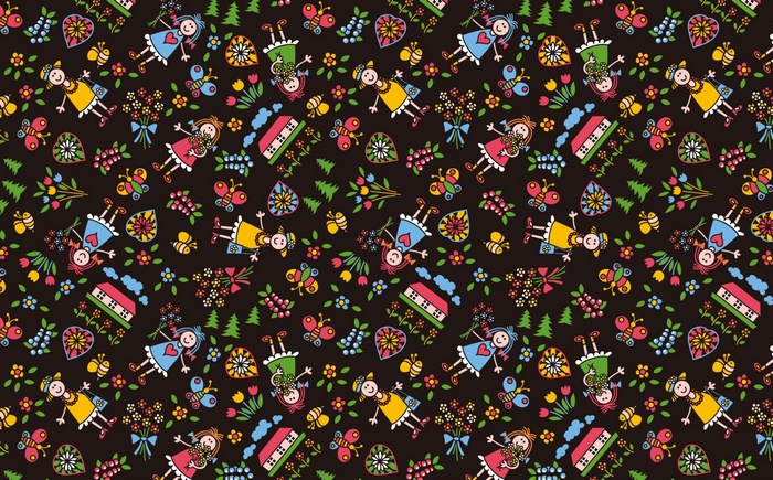Children's Pattern with Flowers and Butterflies
