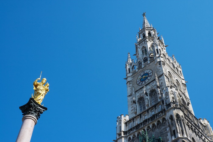 Munich Mariensaule and Neues Rathaus Tower