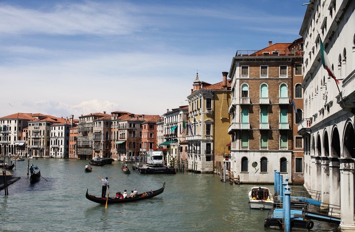 Venice Canal with Gondolas and Buildings