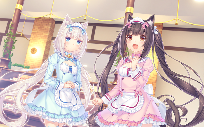 Nekopara Hd White Hair Chocola Nekopara Brown Eyes Maid Brown Hair Vanilla Nekopara