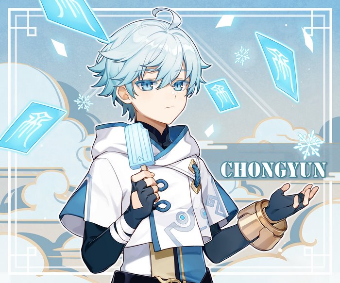 Chongyun from Genshin Impact holding an ice pop