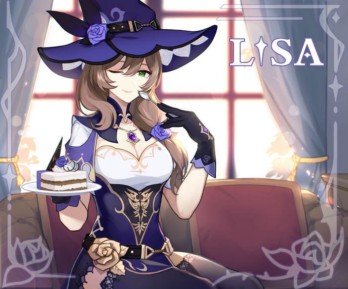 Lisa from Genshin Impact holding cake