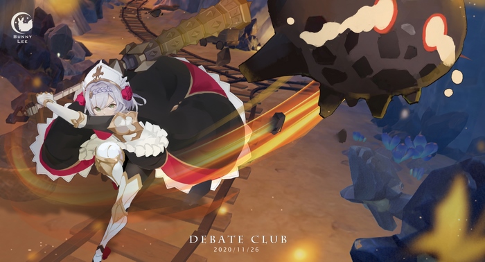 Noelle from Genshin Impact fighting a dark creature