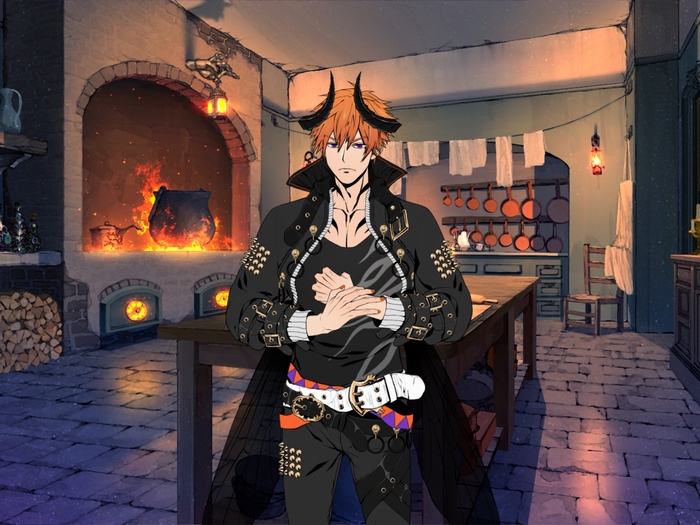 Beelzebub from Obey Me! Shall We Date? in a kitchen