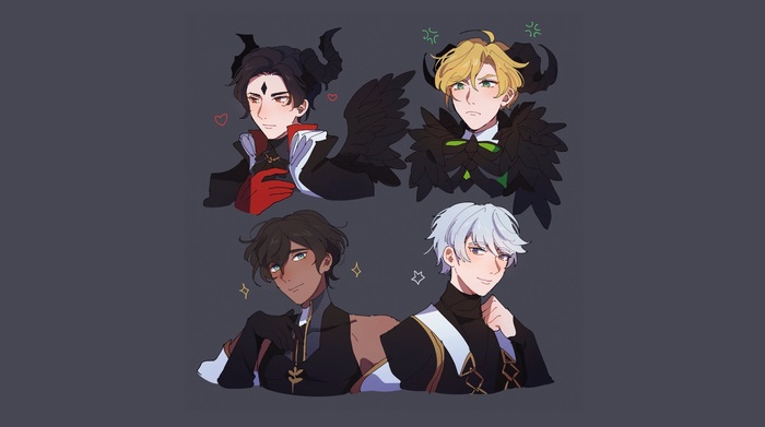 Four male characters from Obey Me! Shall We Date?