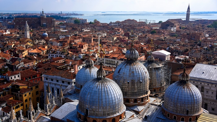 Venice 4K Basilica Domes Aerial View