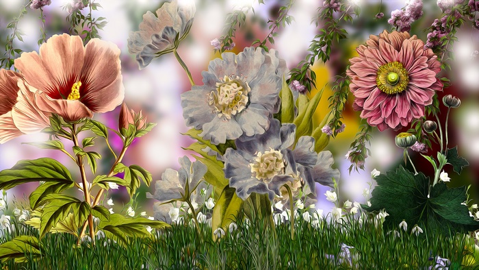 Artistic Flowers and Grass