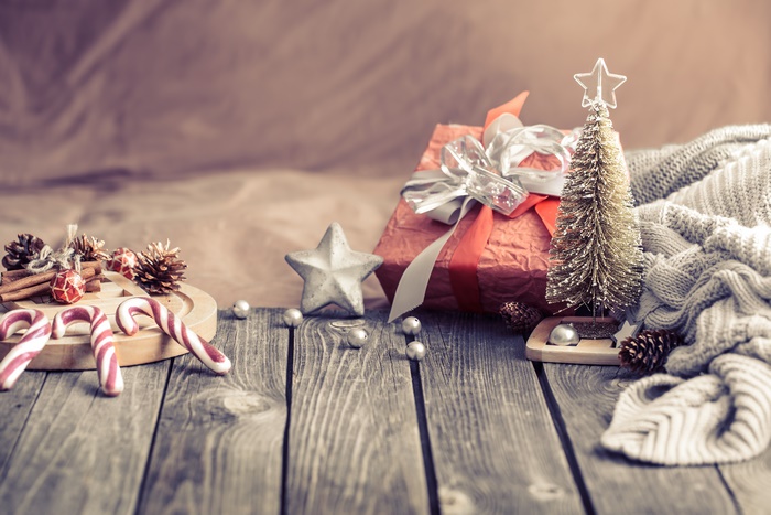 Christmas decorations with gifts and candy canes