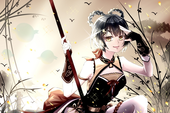 Xiangling from Genshin Impact with a polearm