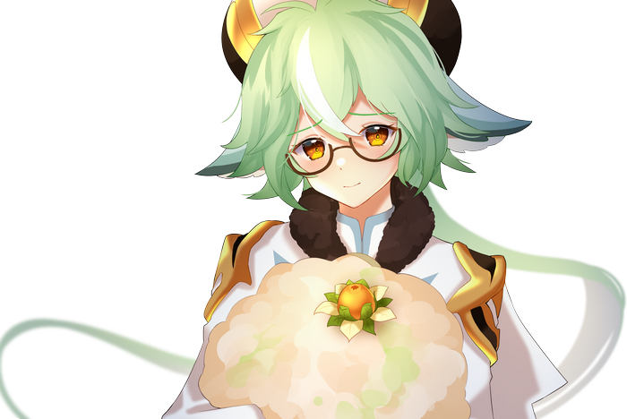 Sucrose from Genshin Impact holding a dessert