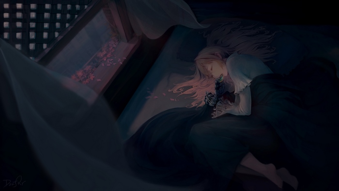 Violet Evergarden sleeping with a doll