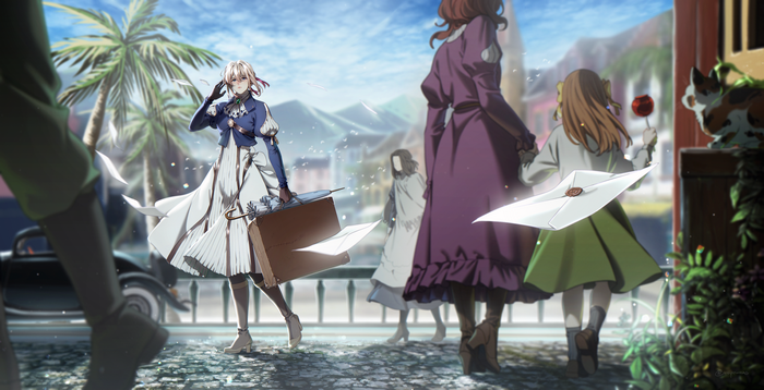 Violet Evergarden with suitcase and umbrella