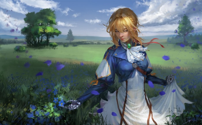 Violet Evergarden from Violet Evergarden in a field