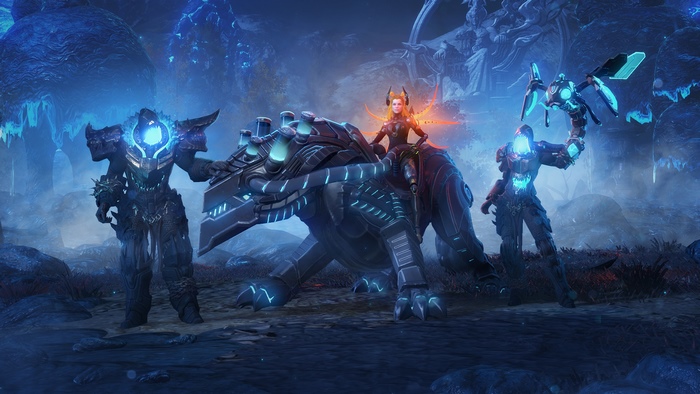 Skyforge characters with a mechanical mount