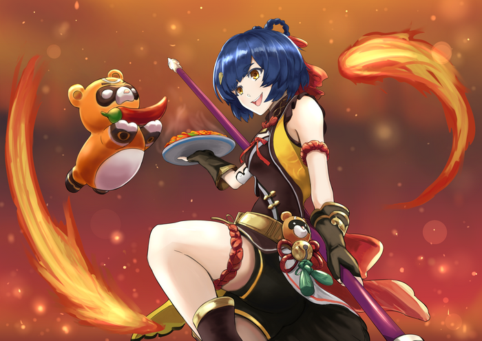 Xiangling and Guoba from Genshin Impact
