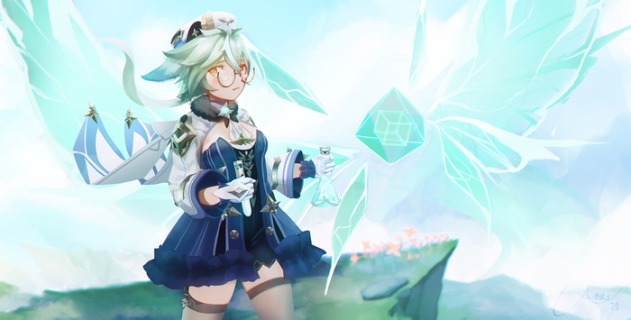 Sucrose from Genshin Impact with alchemical elements