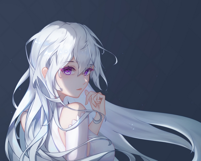 Girl with long white hair and purple eyes