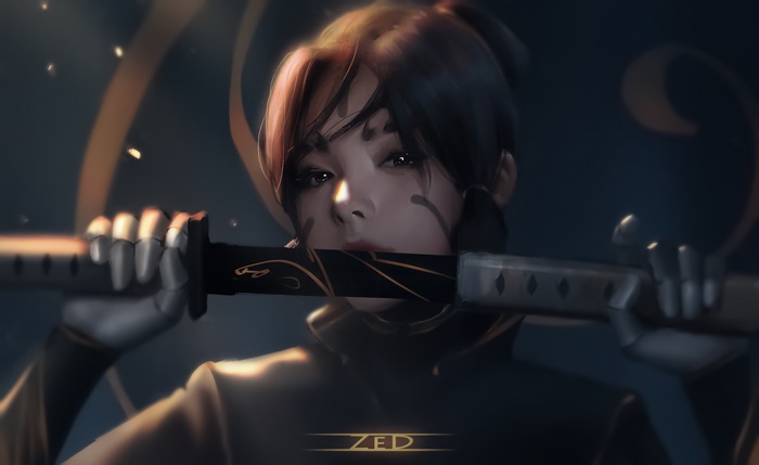 Zed holding a katana