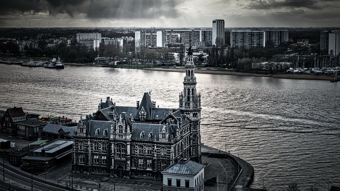 Antwerp Cityscape with historic building and river
